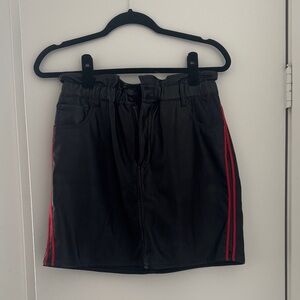 Sunset + Spring Womens Faux Leather Track Stripe Mini Skirt